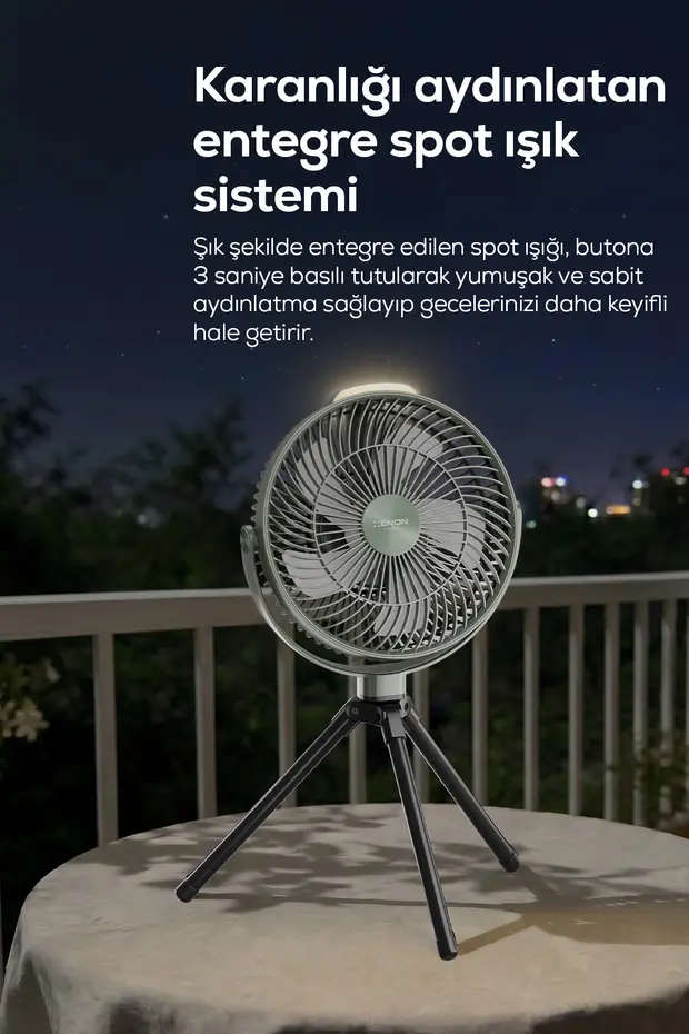 Taşınabilir Kamp Vantilatörü | 8000 mAh, Bataryalı, Tripodlu, Işıklı, Sessiz (X7434-Yeşil) Taşınabilir Kamp Vantilatörü | 8000 mAh, Bataryalı, Tripodlu, Işıklı, Sessiz (X7434-Yeşil)